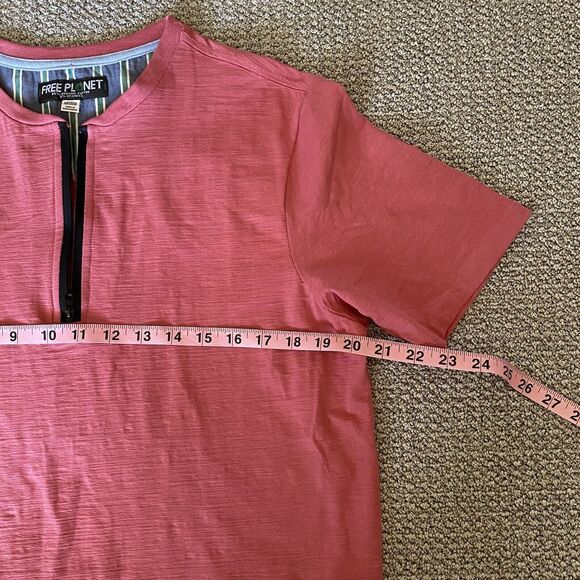 Free Planet Mens Shirt Medium Pink Red Short Sleeve 1/4 Zip Solid Casual Shirt - Picture 2 of 8